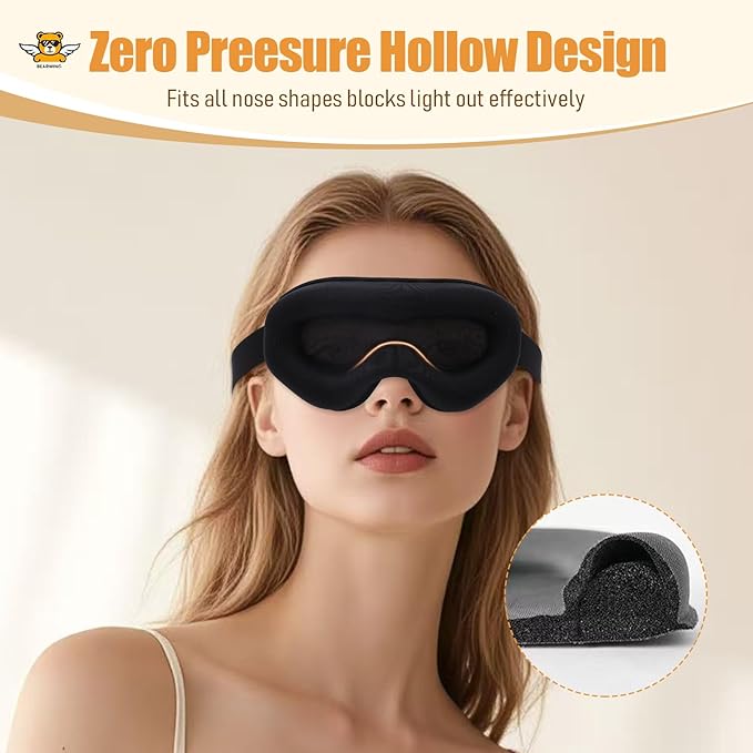 BEARWING 100% Light Blocking Sleep Mask with Storage Bag, Only 0.73oz Light Comfortable 3D Contoured Memory Foam, Blink Freely Eye Masks for Sleep, Travel, Nap, for Women, Purple