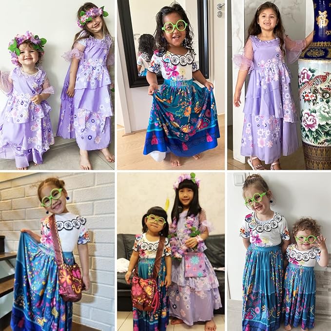 Kids Mirabel Cosplay Costume Girls Isabela Magical Princess Dresses Halloween Party Dress Up Suit