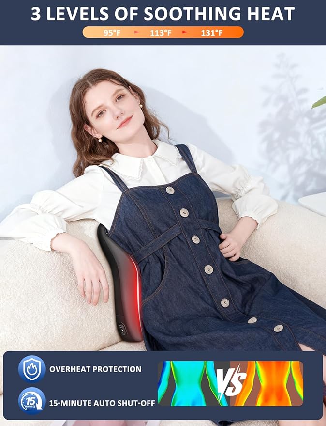 Lumbar Support Pillow for Office Chair,Heated Back Support Pillow with Vibration, Ergonomic Back Massage Pillow for Pain Relief, Memory Foam Lumbar Pillow for Car,Desk Chair,Gifts for Mom Dad