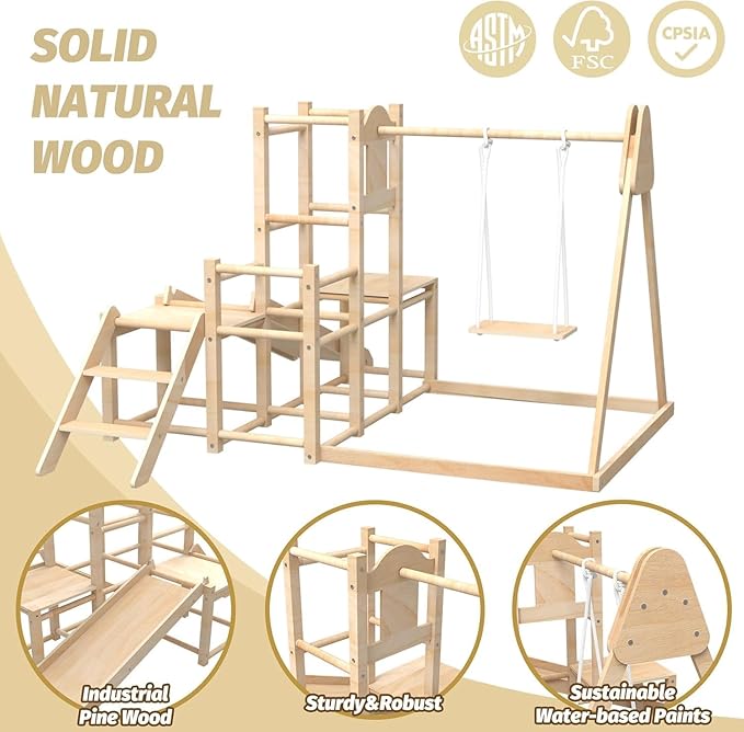 Indoor Playground, Jungle Gym, Wooden Montessori Climber Playset With Slide, Swing for Toddlers, Toddler Climbing Toys Indoor, Special Wooden Structure Indoor Playset, Baby Climbing Toys Indoor