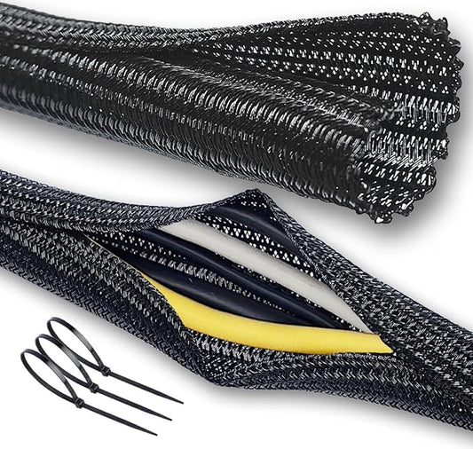 Cable Management Split Wire Loom Sleeve - Cord Hider & Protector for Desk, Pet Chew Proof, Wire Cover Organizer, Flexible Tube for Wires and Cables (5/16 Inch 25FT, Black)