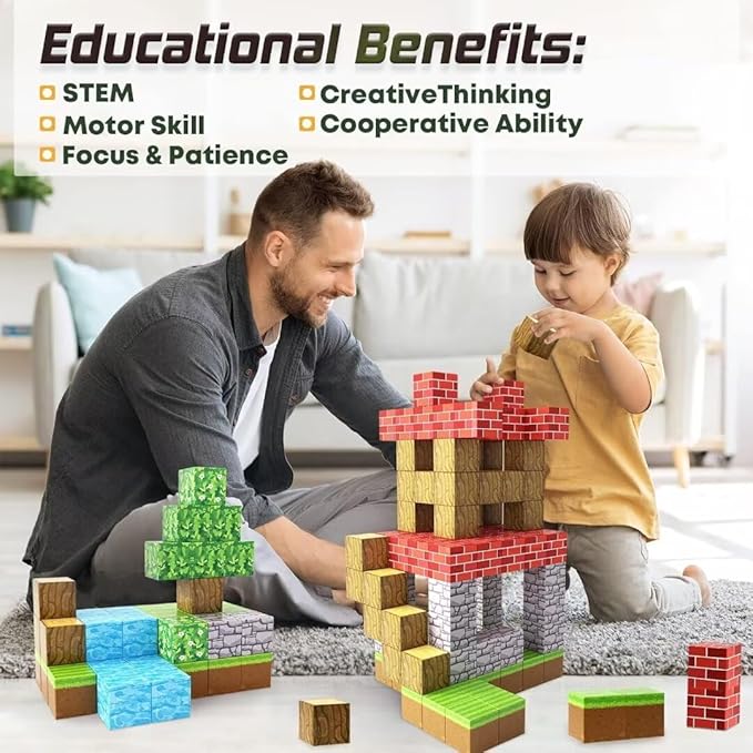 Magnetic Blocks-Build Mine Magnet World Edition, Magnetic Toys for Boys & Girls Age 3-4 4-5 6-8,STEM Montessori Sensory Toys for Toddlers Gifts for 3+ Years Old,48PCS Fidget 1" Cubes Construction Toys