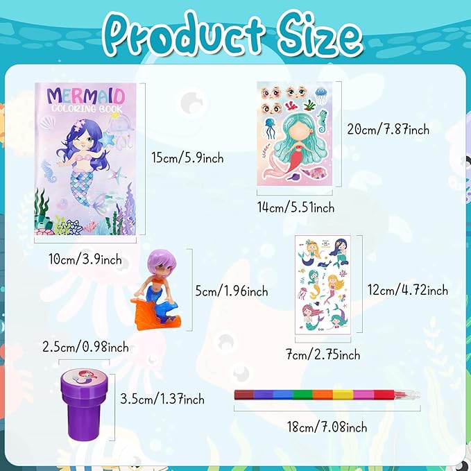 72 Pcs Mermaid Coloring Book with Crayons Party Favors Set, Under the Sea Party Pinatas Goodie Bag Fillers, Ocean Birthday Party Supplies Craft DIY Kit Face Stickers Tattoo for Underwater Party