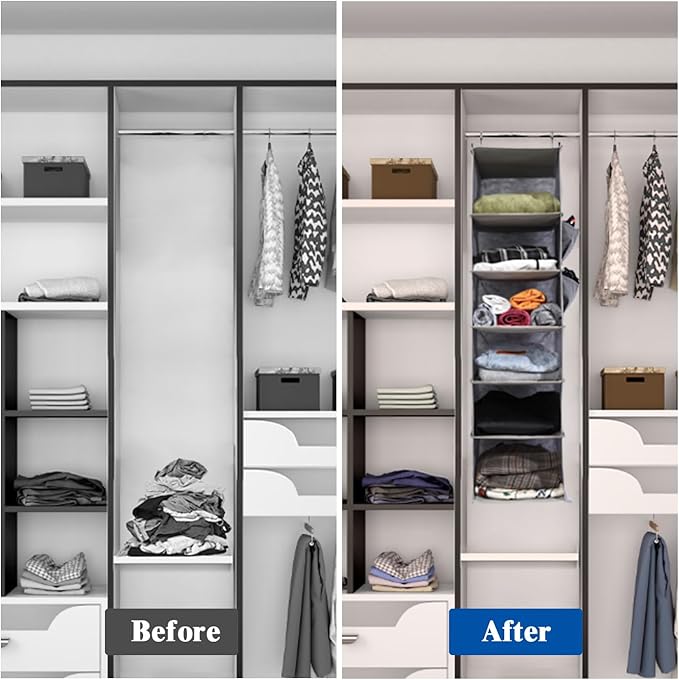 4-Shelf Hanging Closet Organizer and Storage, Collapsible Hanging Shelves for Closet with 2 Side Pockets, Hanging Shoe Organizer to Saving Space,Grey