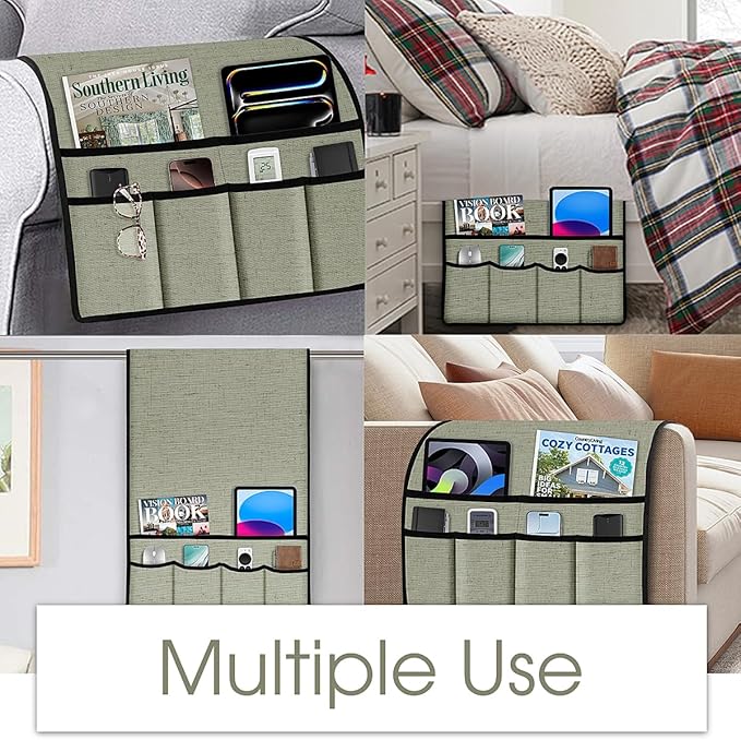 Joywell Armrest Organizer Remote Holder for Recliner Armchair Caddy Couch Sofa Arm Chair Caddie with 6 Pocket Storage for Magazine, iPad, Phone,Sage Green