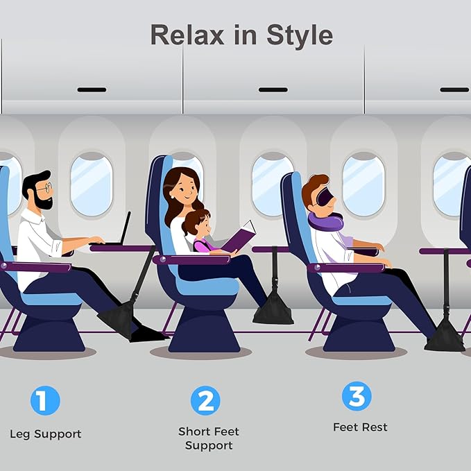 Foot Hammock for Plane Travel, Upgraded Airplane Foot Rest with Memory Foam, Hardboard, Portable Zippered Leg Hammock for Long Flight, Under Desk Footrest, No Collapse Foot Sling, Travel Essentials