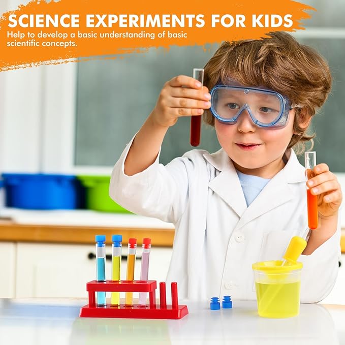 Color Science Test Tubes, Droppers for Kids, Plastic Test Tubes with Caps, Lab Tubes Science Experiments for Kids Age 4 5 6 7 8, Science Supplies Test Tube Holder for Little Scientist