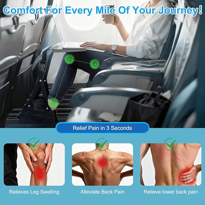 OFFAXE 2-Pack Airplane Travel Footrest Hammock, Portable Airplane Foot Hammock with Adjustable Strap, Desk Foot Hammock to Relax Your Feet, Foot Sling Travel Work Essentials (Black & Blue)