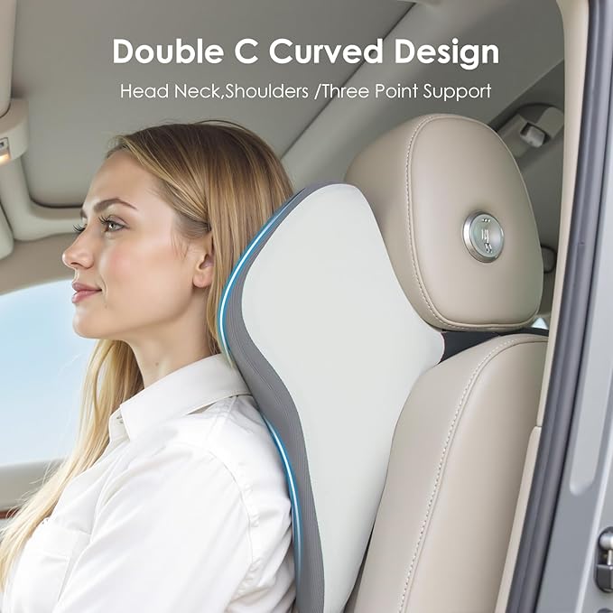 FLORICH Car Seat Cushion & Lumbar Support Pillow & Car Neck Pillow Ergonomic and 100% Memory Foam, Upgraded Larger and Breathable Car Seat Cushion & Back Support Pillow - Gray