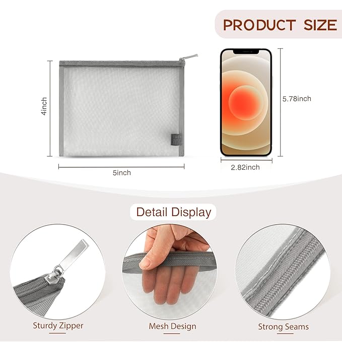 EASYFUN Small Zipper Pouch，6 Pieces Mini Mesh Pouch Coin Purse Portable Cosmetic Case Mesh Storage Bags with Key Kit Small Item Organizer,5 x 4 Inch