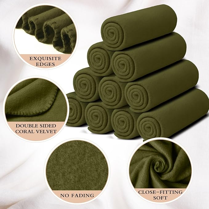 Kinlop Fleece Blanket Bulk 60 x 50 Inch Soft Lightweight Fleece Cozy Blanket Warm Throw Plush Pet Throw for Bed Couch Sofa Home Office Wedding Gifts Travel Camping(Army Green,40 Packs)