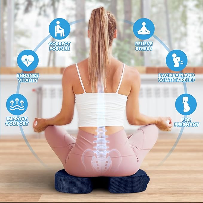 TushGuard Seat Cushion - for Office Chair, Car Seat, Airplane, Bleacher - Sciatica & Coccyx Pain Relief Desk Chair Cushion for Long Sitting Office Workers, Car Drivers(Blue, XX-Large)