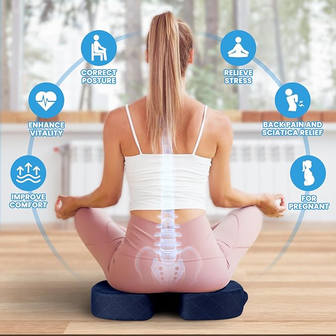 TushGuard Seat Cushion - for Office Chair, Car Seat, Airplane, Bleacher - Sciatica & Coccyx Pain Relief Desk Chair Cushion for Long Sitting Office Workers, Car Drivers(Blue,X-Large)