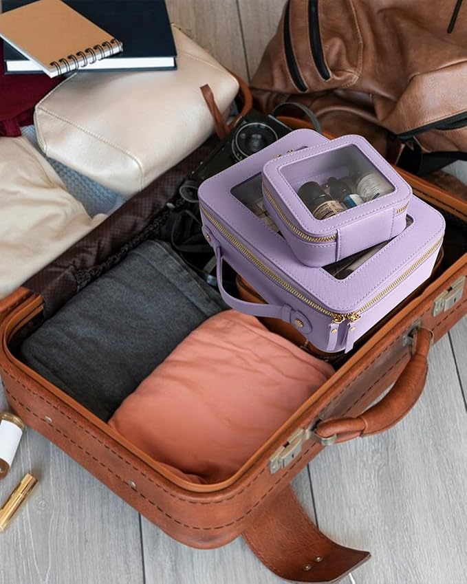 FFpaw Travel Clear Makeup Bag Set, TSA Approved Cosmetic Bag Case with Zipper Portable Makeup Pouch Toiletry Bag Women Traveling Cosmetic Organizer Storage Bag Car Organizer Car Essentials for Women