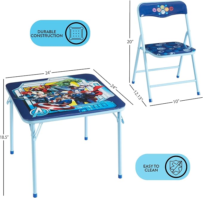 Idea Nuova Marvel Avengers 3 Piece Children's Activity Square Table and 2 Folding Chairs Set, Ages 3+