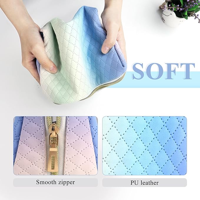 Aosbos Travel Size Cosmetic Bag Cute Makeup Bag Makeup Pouch for Women Travel Essentials Cosmetic Pouch Organizer Purse, Gradient White Blue