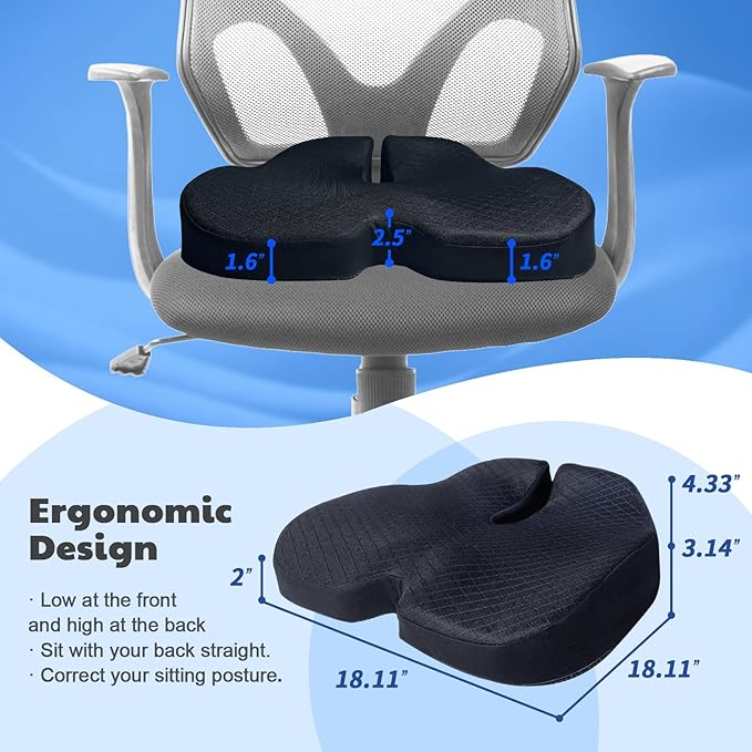 3D Gel & Memory Foam Car Seat Cushion for Driving - Breathable Honeycomb Gel & Support Orthopedic Coccyx,Tailbone,Sciatica & Back Pain Relief-Office Chairs,Wheelchair