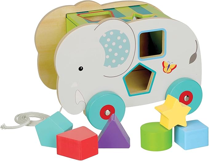 Orange Tree Toys: Shape Sorter: Jungle Elephant - Wooden Wheeled Animal Sorter, 6 Shape Blocks, Push-Pull-Sort, Educational Toy, Toddler & Kids Age 1+