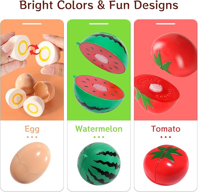 Kids Deluxe Cutting Playset Includes Sliceable Fruits, Vegetables, Pizza, Knife & Fork-Fun&Educational Pretend Play Kitchen Toy for Toddlers and Children-Safe and Realistic Food Cutting Set