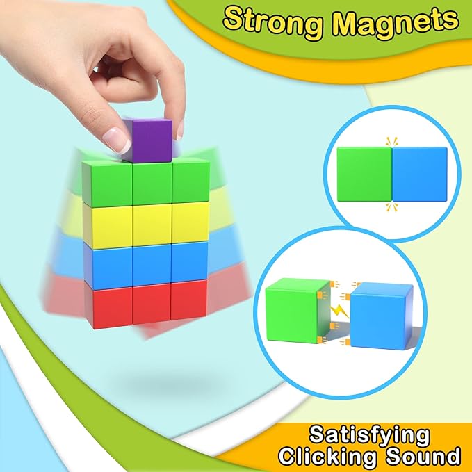72pcs Magnetic Building Blocks for Toddlers, Large Magnet Construction Cube Toys for Kids, Preschool STEM Educational Sensory Montessori Square Toy for 3 4 5 6 Boys & Girls