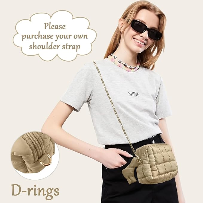 Puffer Quilted Makeup Bag Cosmetic Bags,Puffy Travel Toiletry Pouch for Women,Cute Checkered Zipper Bag Travel Essential,Portable Aesthetic Make up Organizer Bag for Gifts Work Daily(Khaki,M)