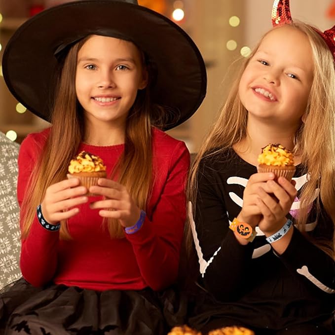 28 PCS Halloween Party Favors Silicone Bracelets Rubber Wristbands 3D Slap Bracelets Toys for kids, Halloween Favors for Boys Girls Treat Bags Children Persents Bags Filler