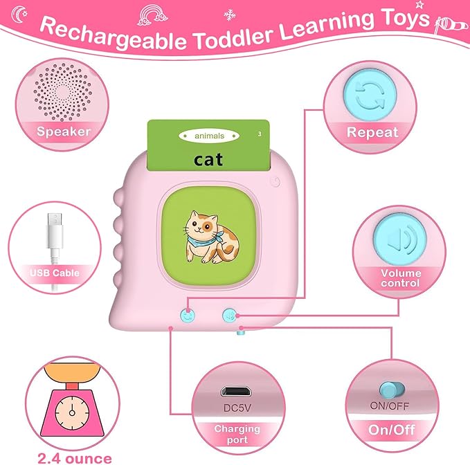 Toddler Toys Gifts for 1 2 3 4 5 Year Old Girls, Talking Flash Cards with 224 Sight Words, Autism Sensory Toys for Autistic Children, Learning Educational Toys, Montessori Toys, Birthday Gift Idea