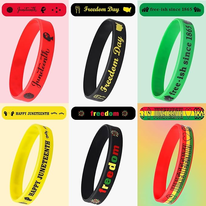 JUNEBRUSHS 42pcs Happy Juneteenth Silicone Bracelets,Party Favors Rubber Wristbands Accessories Freedom Black Freedom African Independence Day Patriotic Decoration Supplies