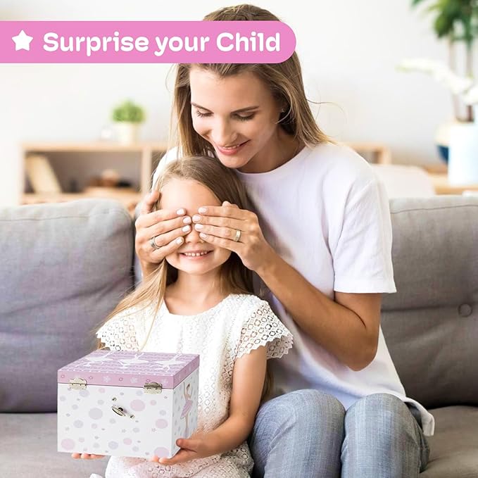 Jewelkeeper Jewelry Box - Jewelry Box for Girls with Ballerina and Music Box - Dual Drawers and Spacious Storage - Swan Lake Tune - White and Purple Keepsake Box - 6 x 6.75 x 5.25 Inches