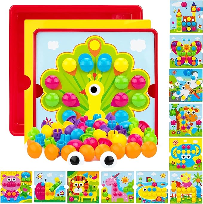 Button Art Toys for Toddlers, Crafts for Toddler Toys Age 3-5, Early Learning Educational Toys, Color Matching Puzzle, Fine Motor Skills Game, Preschool Learning Toys for Boys & Girls 3+