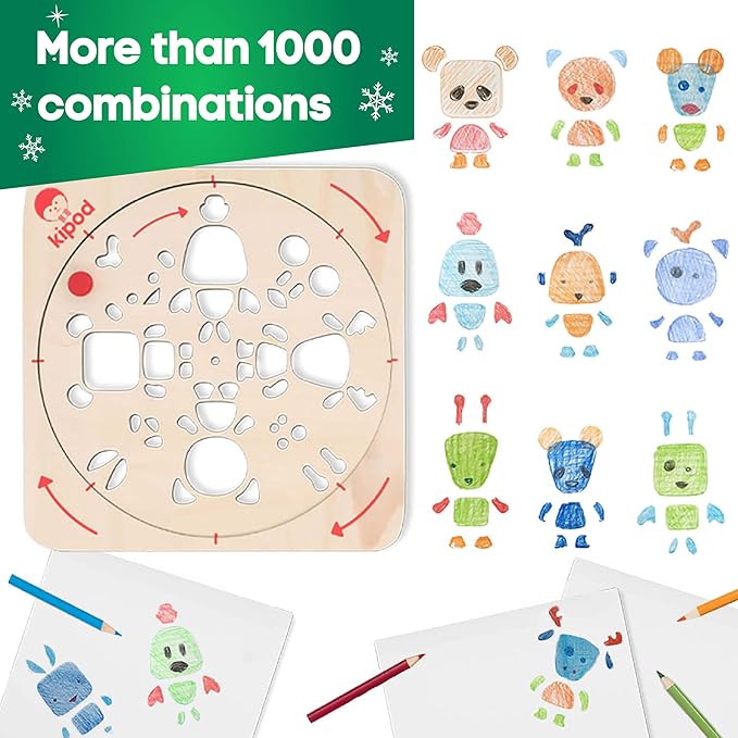 ArtTwist Drawing Stencils Kit for Kids – Rotating Wooden Spin Art with 6 Colored Pencils and 5 White Papers – Montessori Arts and Crafts Gift - Set for Boys and Girls Ages 5-12