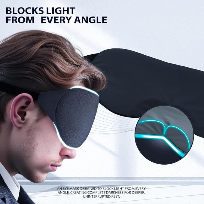ZLZQER Cooling Cotton Eye Sleep Mask for Men & Women, Soft & Breathable, Pressure-Free Design for Side Sleepers, Adjustable Light Blocking Mask for Sleeping, Travel & Naps (Black)