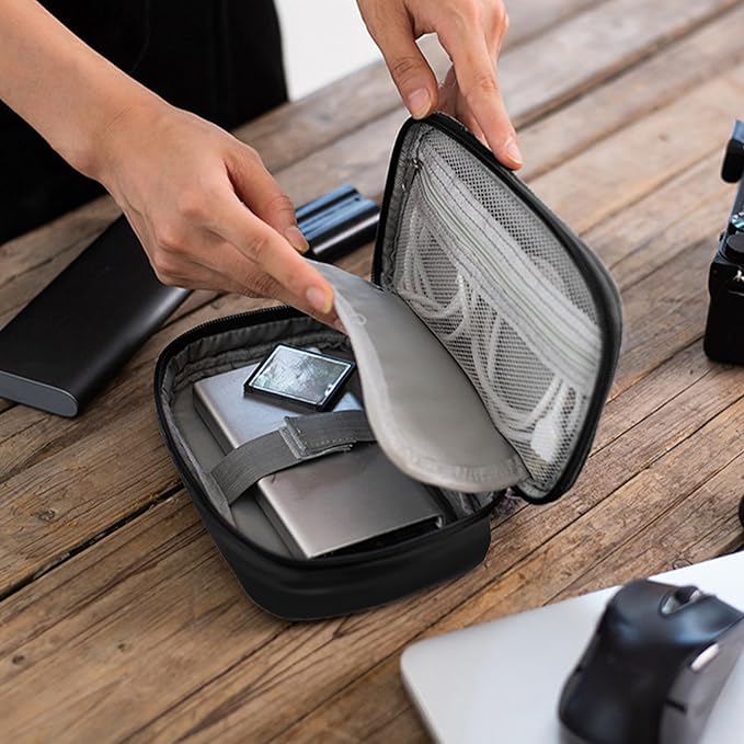 3Pcs Electronic Organizer Travel Case,Waterproof Cord Organizer Travel Cable Organizer Bag Portable Small Travel Tech Storage Pouch for Cord Charger Phone Earphone SD Card Cables Power Bank Card,Black