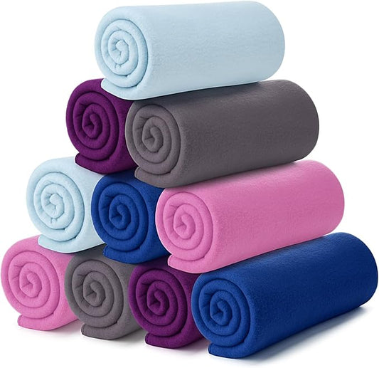 Buryeah 10 Pcs Fleece Blanket Bulk Warm Soft Fleece Blankets Cozy Lightweight Throw Blankets Plush Pet Throw Blanket for Home Bed Sofa Office Wedding Gifts Travel(50" X 60",Multi Colors)