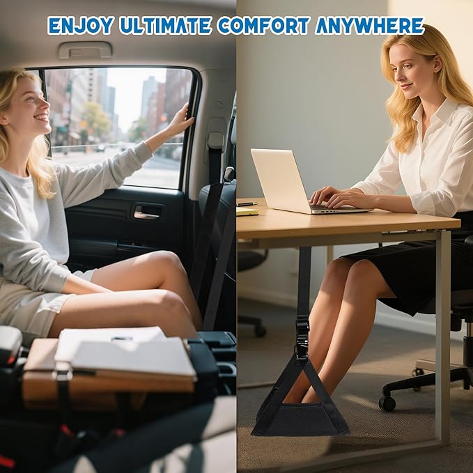 Airplane Foot Hammock for Plane Travel, Heavy-Duty Adjustable Foot Rest with Reinforced Metal Buckles, Ergonomic Bamboo Foot Hammock for Airplane&Car Use, Portable Airplane Travel Essentials