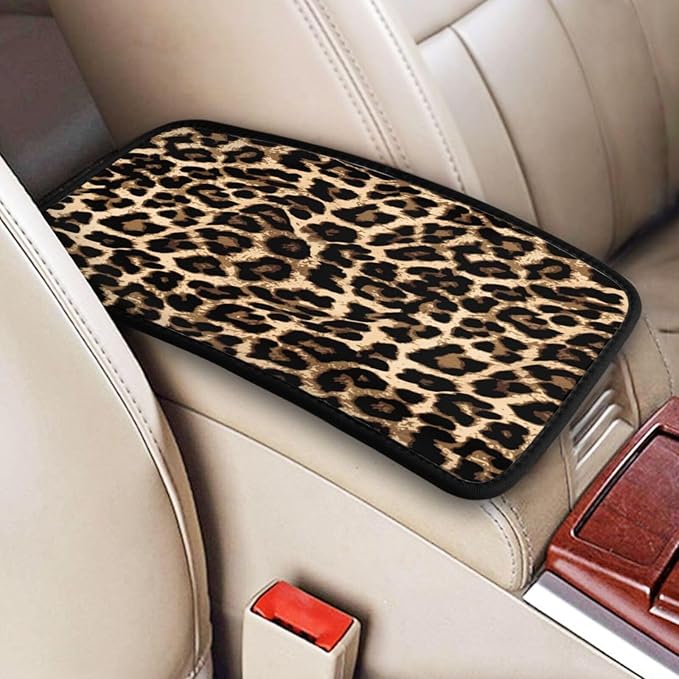 DORKEIXIA Leopard Cheetah Print African Animal Hunting Auto Center Console Armrest Pad Universal Car Center Console Cover Seat Box Cover for Sedan, Van, SUV, Truck Car Accessorie