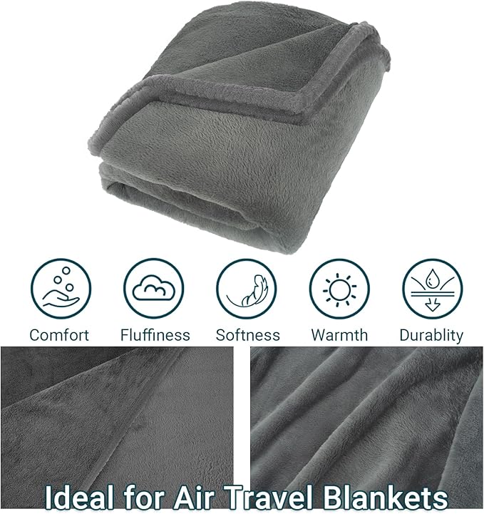 CLEXION Travel Blanket & Pillow Set, 300 GSM Soft Fleece, 60x43 Inches, 3-in-1 Airplane Blanket, Travel Pillow and Blanket Set, Travel Blanket Airplane Compact with Bag, Travel Essentials, Grey