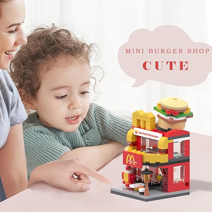 Building Brick Sets City Building Block Set, Burger House Compatible with Lego Bricks, MOC Creative Building Set for Girls 6-12, Gift Idea for Kids Adults (167PCS)