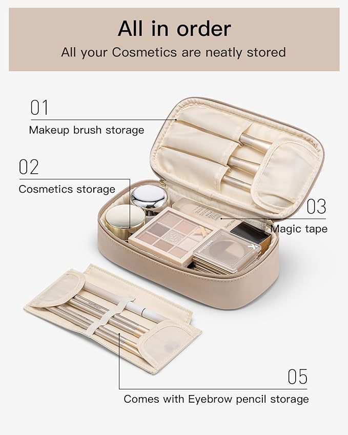 Vlando Travel Makeup Bag,Small Makeup Bag for Women,Gifts for Women Girls, Makeup Pouch Purse Travel Essentials Toiletries-Toffee