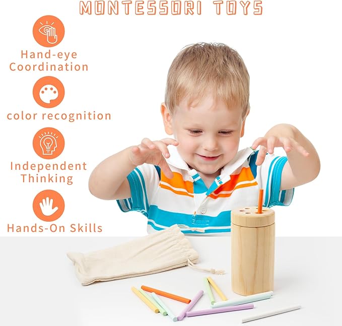 Montessori Toys for 1-3 Year Old, Wooden Learning Color Sorting Toys for Toddlers Age 1 2 3, Educational Fine Motor Developmental Infants Sensory Matching Games, 18 Month Old Toys for Girls Boys