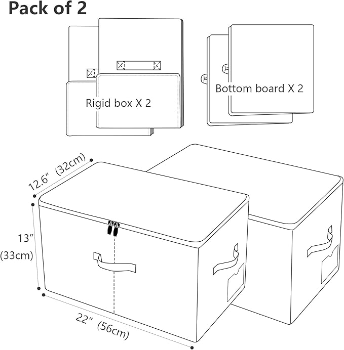 iwill CREATE PRO Pack of 2, Large Size Folding Washable Fabric Storage Boxes for Bedding Sheets, Blankets, Pillows, Clothing, Toys, Dark Gray