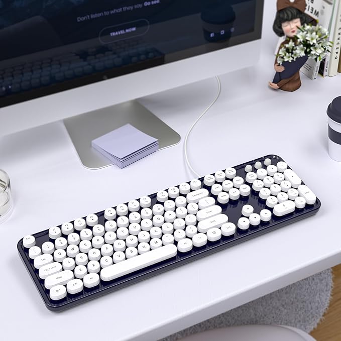 Computer Keyboards Wired, Full Size 104 Keys Typewriter Keyboard with Number Pad, Plug Play USB Keyboard for PC Laptop Desktop Windows (Dark Blue)