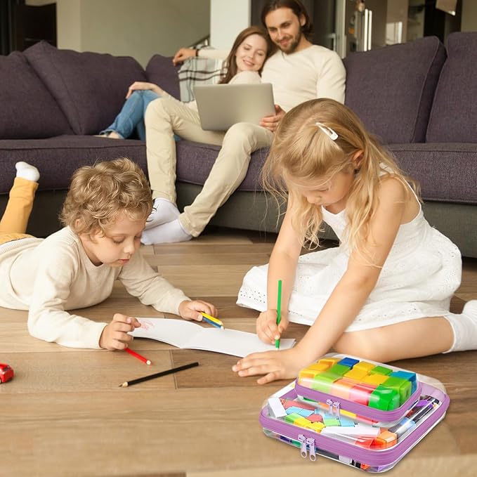 Clear Hard Shell Zipper Case,Clear Toy Storage Pouch,Waterproof Transparent Organizer Comestic Case for Travel, Office, Home(Purple, 3*S)