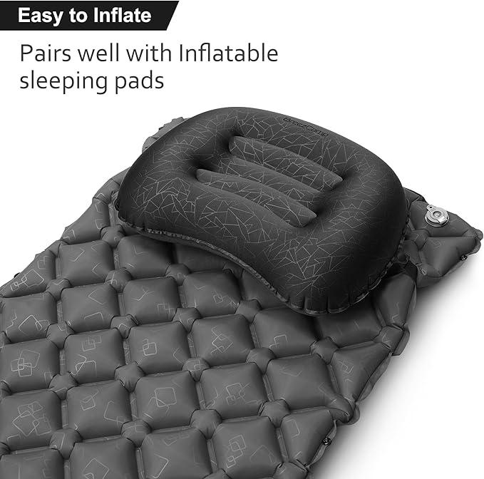 BreezCamp Inflatable Camping Pillow, Travel Blow Up Air Pillow, Neck Lumbar Support Ultralight Compact Pillow for Outdoor Hiking Backpacking Car Beach Airplane Sleeping Essentials, Black