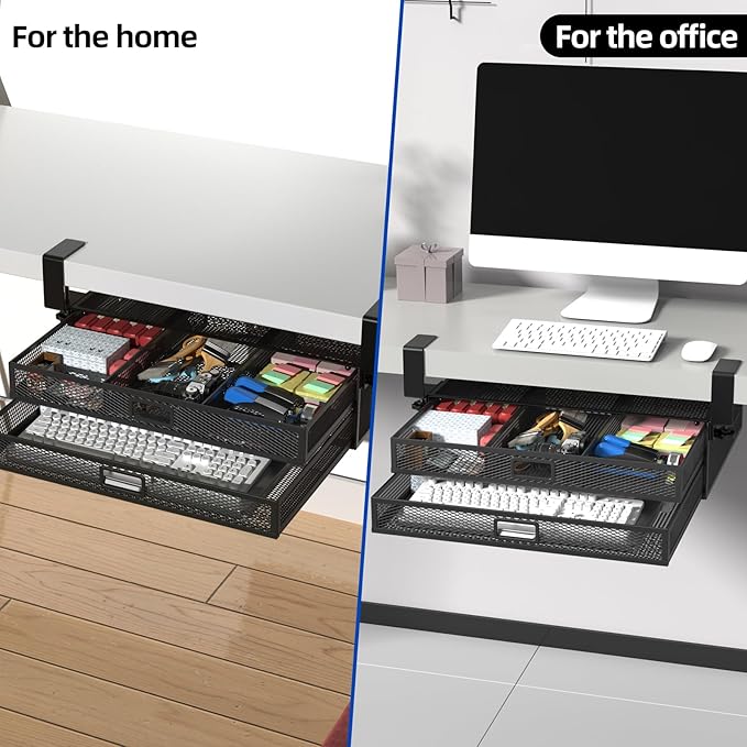 Under Desk Drawer Organizer No Drilling Under Desk Storage Drawer Organizer Metal Under Desk Slide Out Drawer Suitable for Home and Office(Large)