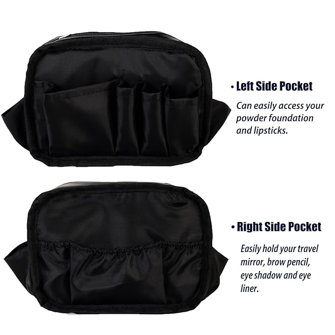 Hekyip Rectangular Beauty Bag, Small Travel Makeup Bag for Purse, Portable Waterproof Cosmetic Pouch for Ladies Women (Rectangular All Black)