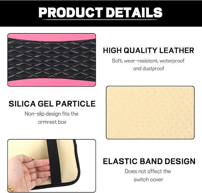 ongfuwu Car Center Console Cushion Pad, 12.72"×7.52" Leather Waterproof Auto Armrest Seat Box Protector, Car Center Console Cover, Universal Interior Decor Car Accessories for SUV Truck (Pink)