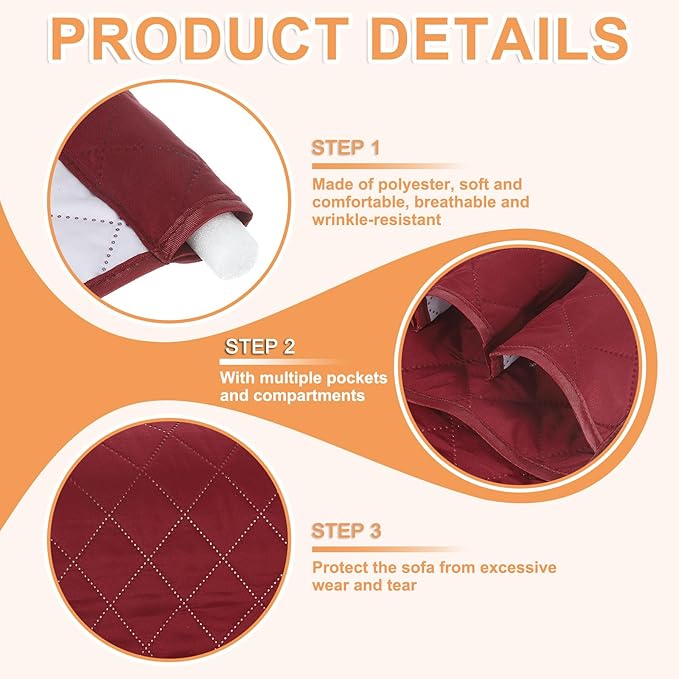 uxcell 1 Pcs Recliner Armchair Caddy, Couch Armrest Organizer with 5 Pockets for Bedside Sofa Remote Control Holder Magazine Phone Book Glasses (Wine Red, 35"x13")
