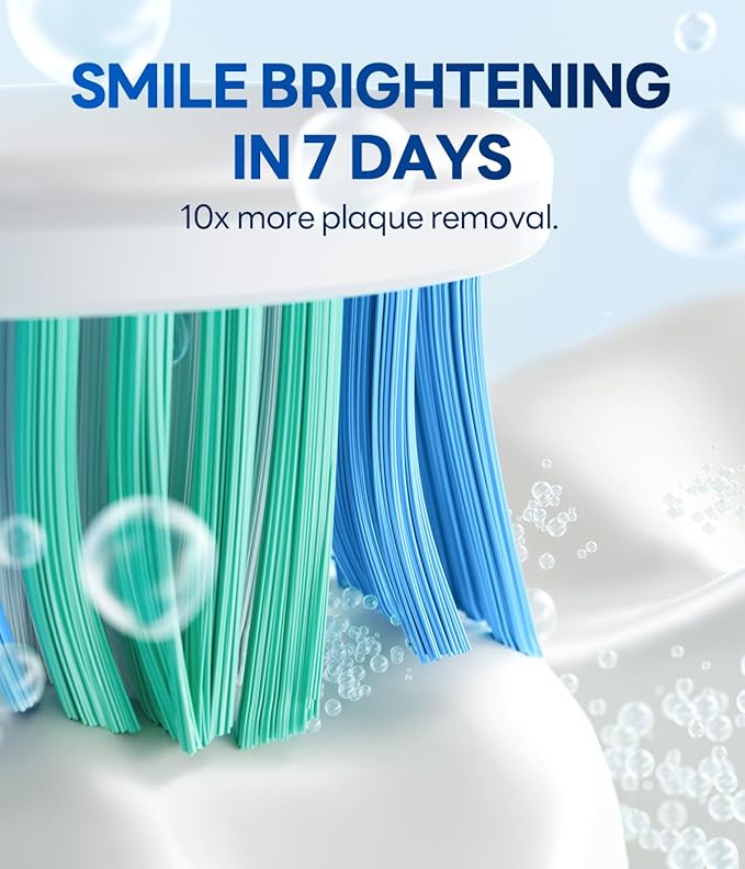 Bymore Electric Toothbrush for Adults,Travel Sonic Toothbrush with 8 Replacement Heads, Ultra Clean Rechargeable Toothbrush Portable One Charge for 330days 5 Modes 2mins Timer-Sky Blue