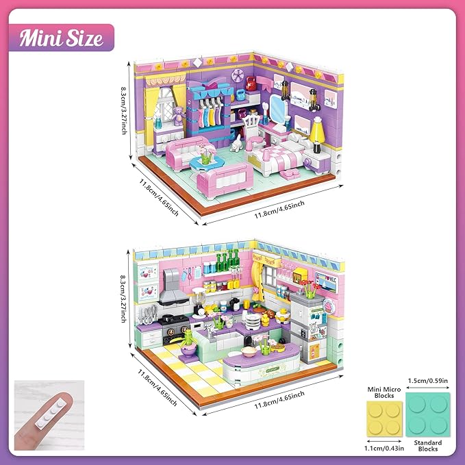 Friends House Building Block, Girls Mini Kitchen Bedroom Friendship Duplex Apartment Creative Playhouse Bricks Kit 2 Sets Birthday Gifts for Adults Old Kids Daughter Teens 8-12 6-12 7-9